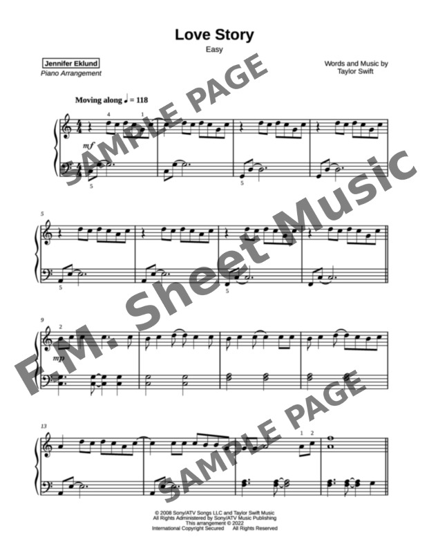 Love Story (Easy Piano) By Taylor Swift F.M. Sheet Music Pop